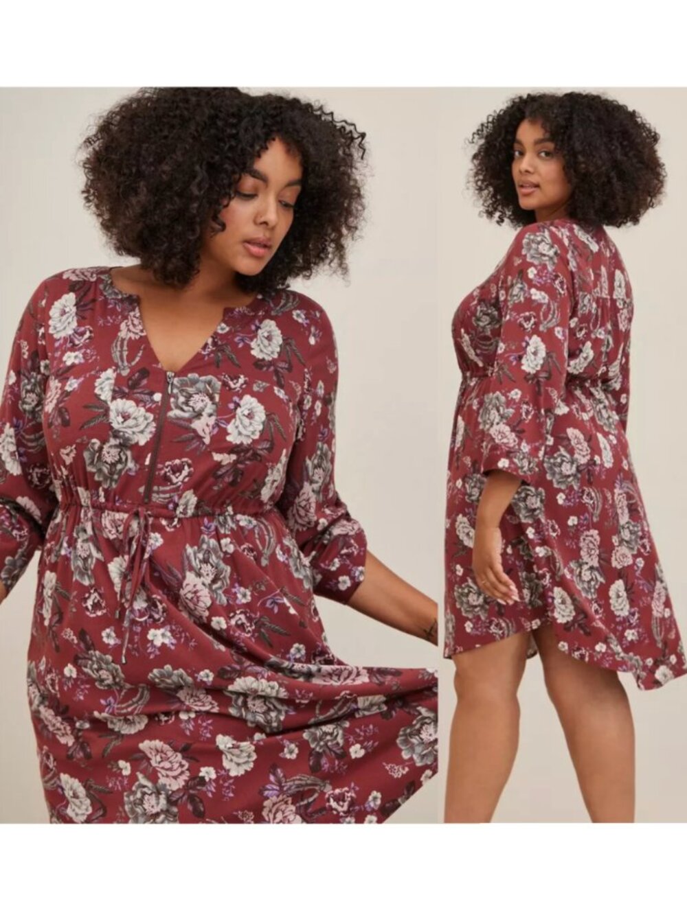 TORRID 2 Plus Size Mini Challis Zip Front Shirt Dress Rust Red Floral Skeleton